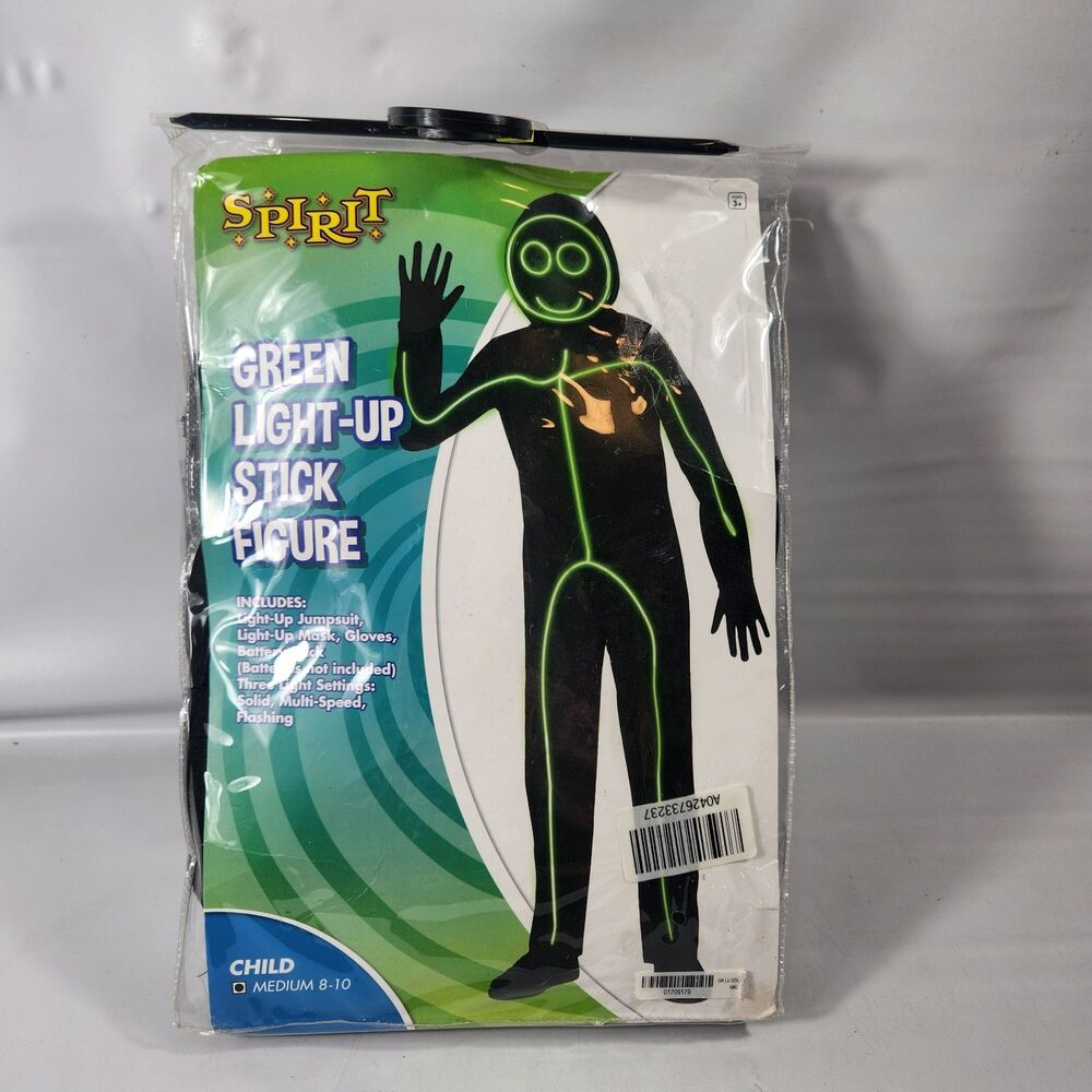 Light up Stick Figure Spirit Halloween Costume Child Medium 8-10 Green